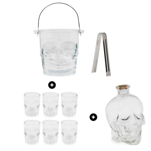 Pack bar calaveras botella + 6 vasos